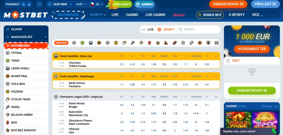 mostbet sportka online sázení